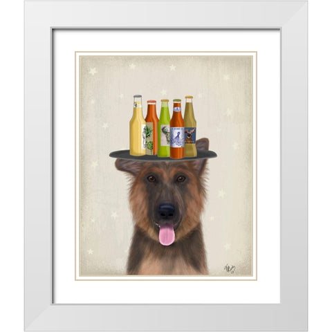 German Shepherd Beer Lover White Modern Wood Framed Art Print with Double Matting by Fab Funky