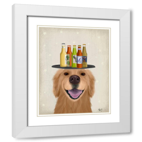 Golden Retriever Beer Lover White Modern Wood Framed Art Print with Double Matting by Fab Funky