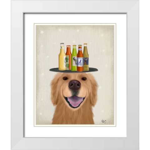 Golden Retriever Beer Lover White Modern Wood Framed Art Print with Double Matting by Fab Funky