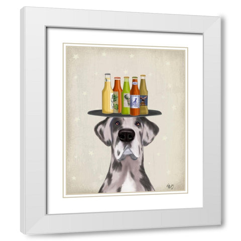 Great Dane Harlequin Beer Lover White Modern Wood Framed Art Print with Double Matting by Fab Funky