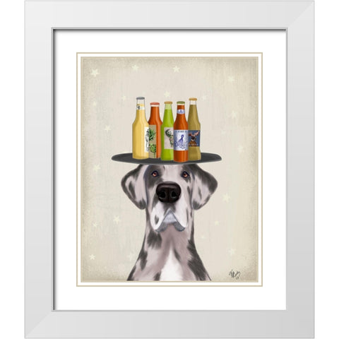 Great Dane Harlequin Beer Lover White Modern Wood Framed Art Print with Double Matting by Fab Funky