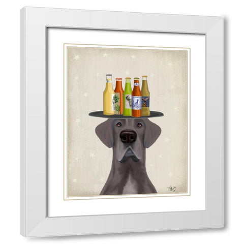 Great Dane Blue Beer Lover White Modern Wood Framed Art Print with Double Matting by Fab Funky