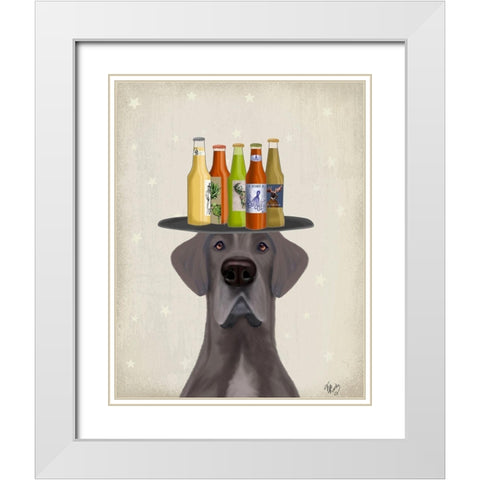 Great Dane Blue Beer Lover White Modern Wood Framed Art Print with Double Matting by Fab Funky