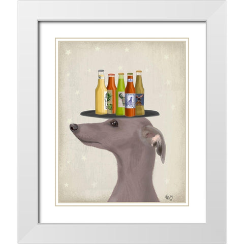 Greyhound Grey Beer Lover White Modern Wood Framed Art Print with Double Matting by Fab Funky