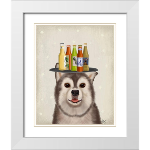 Husky 1 Beer Lover White Modern Wood Framed Art Print with Double Matting by Fab Funky