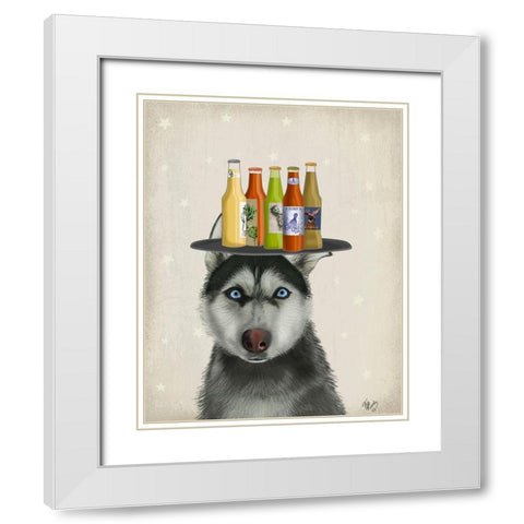 Husky 2 Beer Lover White Modern Wood Framed Art Print with Double Matting by Fab Funky