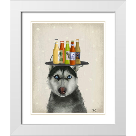 Husky 2 Beer Lover White Modern Wood Framed Art Print with Double Matting by Fab Funky