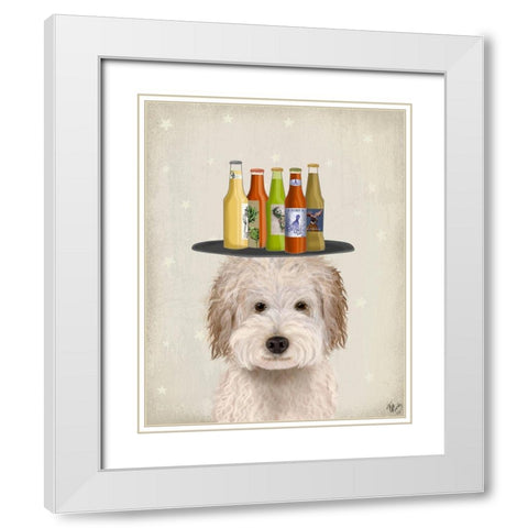 Labradoodle Cream Beer Lover White Modern Wood Framed Art Print with Double Matting by Fab Funky
