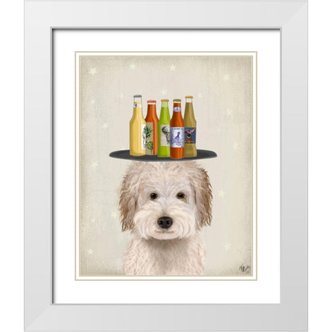 Labradoodle Cream Beer Lover White Modern Wood Framed Art Print with Double Matting by Fab Funky