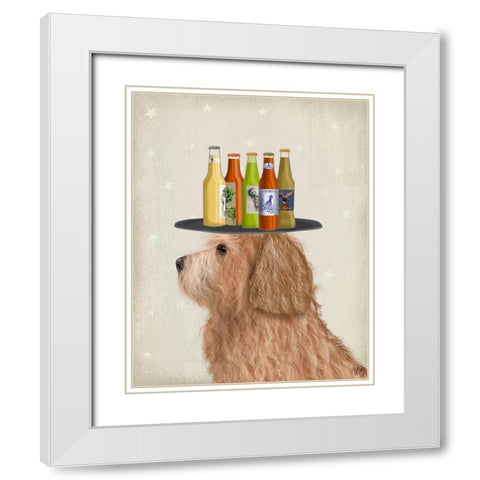 Labradoodle Gold 2 Beer Lover White Modern Wood Framed Art Print with Double Matting by Fab Funky