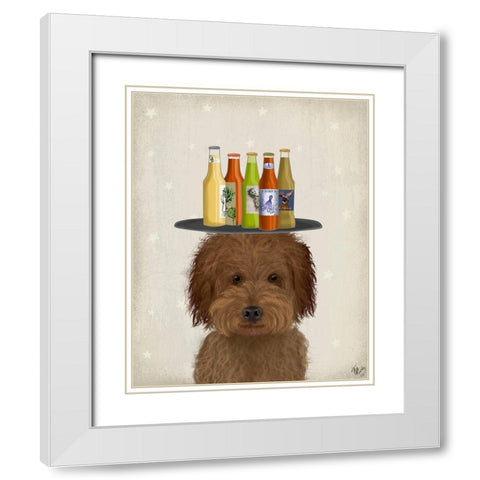 Labradoodle Brown 1 Beer Lover White Modern Wood Framed Art Print with Double Matting by Fab Funky