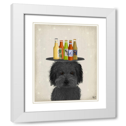 Labradoodle Black 1 Beer Lover White Modern Wood Framed Art Print with Double Matting by Fab Funky