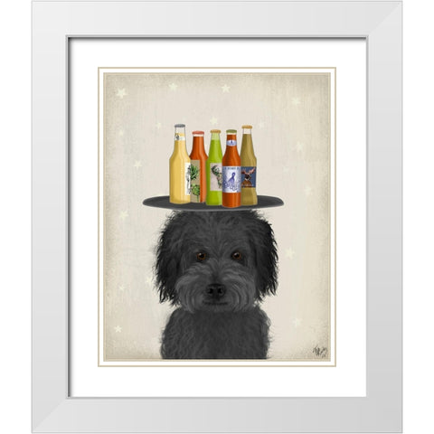 Labradoodle Black 1 Beer Lover White Modern Wood Framed Art Print with Double Matting by Fab Funky