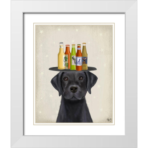 Labrador Black Beer Lover White Modern Wood Framed Art Print with Double Matting by Fab Funky
