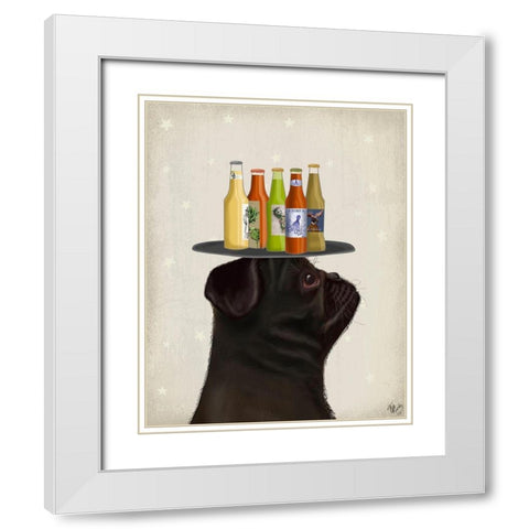 Pug Black Beer Lover White Modern Wood Framed Art Print with Double Matting by Fab Funky