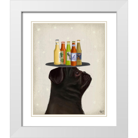 Pug Black Beer Lover White Modern Wood Framed Art Print with Double Matting by Fab Funky