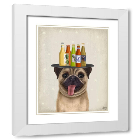 Pug Fawn Beer Lover White Modern Wood Framed Art Print with Double Matting by Fab Funky