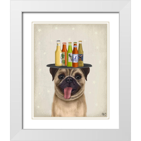 Pug Fawn Beer Lover White Modern Wood Framed Art Print with Double Matting by Fab Funky