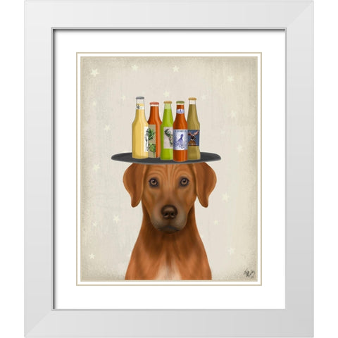 Rhodesian Ridgeback Beer Lover White Modern Wood Framed Art Print with Double Matting by Fab Funky