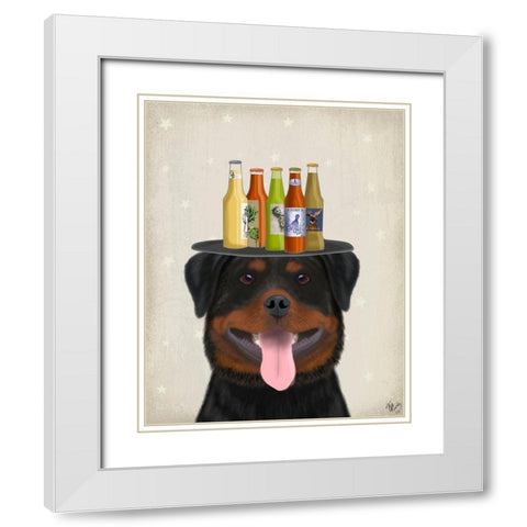 Rottweiler Beer Lover White Modern Wood Framed Art Print with Double Matting by Fab Funky
