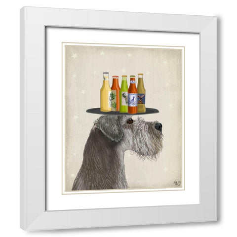 Schnauzer Grey Beer Lover White Modern Wood Framed Art Print with Double Matting by Fab Funky