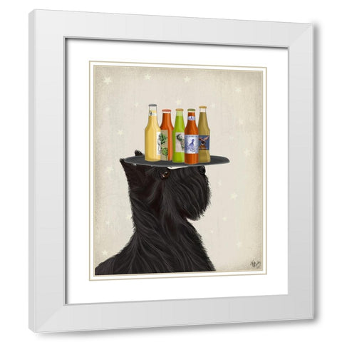 Scottish Terrier Beer Lover White Modern Wood Framed Art Print with Double Matting by Fab Funky