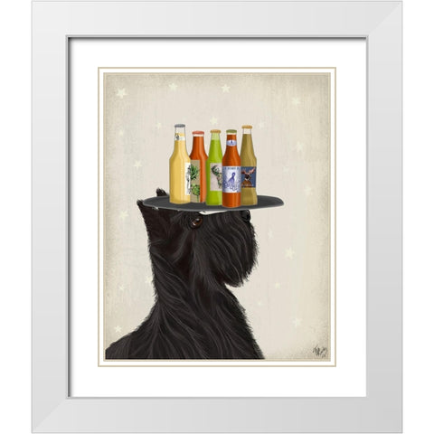 Scottish Terrier Beer Lover White Modern Wood Framed Art Print with Double Matting by Fab Funky
