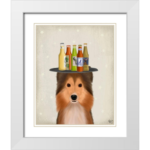 Shetland Sheepdog Beer Lover White Modern Wood Framed Art Print with Double Matting by Fab Funky