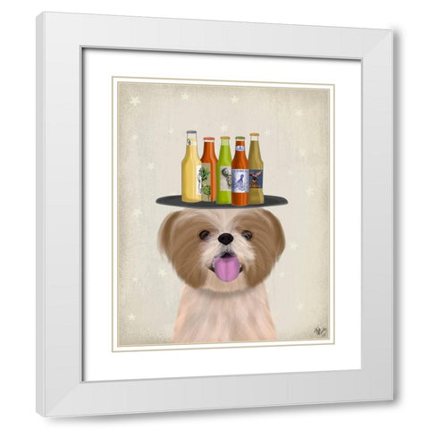 Shih Tzu Beer Lover White Modern Wood Framed Art Print with Double Matting by Fab Funky