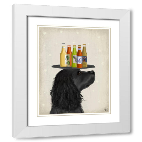 Cocker Spaniel Black Beer Lover White Modern Wood Framed Art Print with Double Matting by Fab Funky