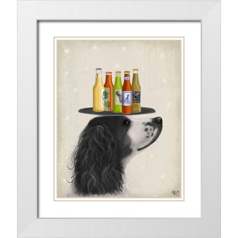 Springer Spaniel Black White Beer Lover White Modern Wood Framed Art Print with Double Matting by Fab Funky