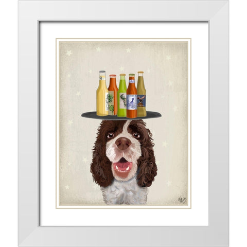 Springer Spaniel Brown White Beer Lover White Modern Wood Framed Art Print with Double Matting by Fab Funky