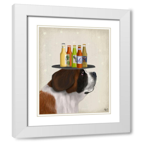 St Bernard Beer Lover White Modern Wood Framed Art Print with Double Matting by Fab Funky