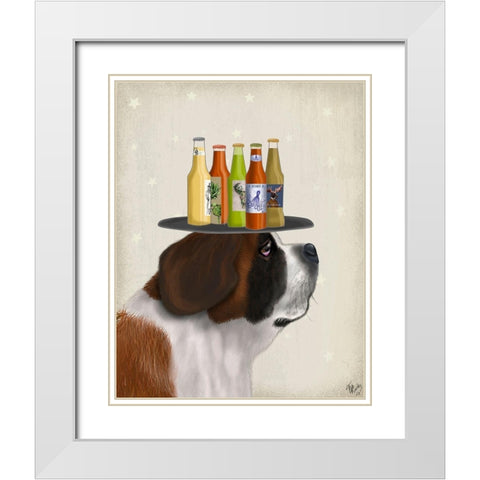 St Bernard Beer Lover White Modern Wood Framed Art Print with Double Matting by Fab Funky