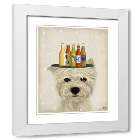 West Highland Terrier Beer Lover White Modern Wood Framed Art Print with Double Matting by Fab Funky