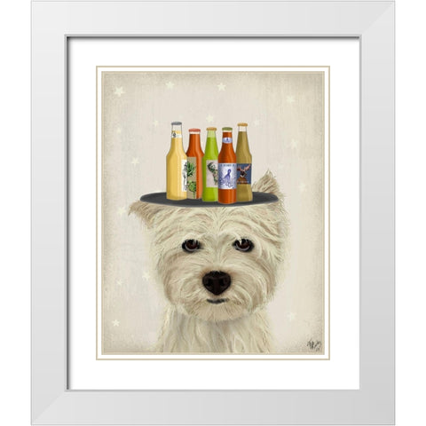 West Highland Terrier Beer Lover White Modern Wood Framed Art Print with Double Matting by Fab Funky