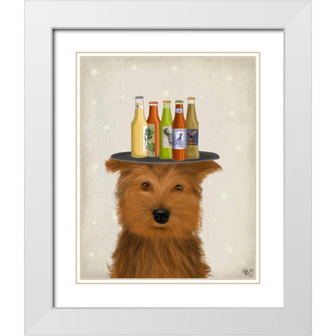 Yorkshire Terrier Beer Lover White Modern Wood Framed Art Print with Double Matting by Fab Funky
