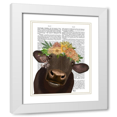Cow with Flower Crown 1 Book Print White Modern Wood Framed Art Print with Double Matting by Fab Funky