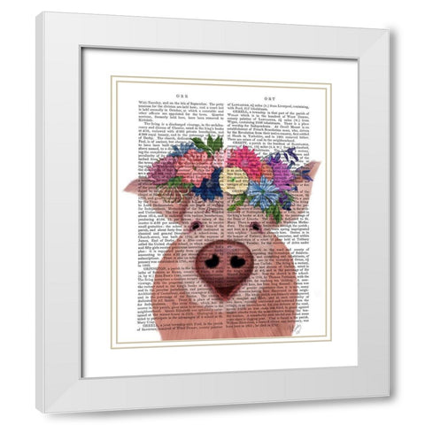 Pig and Flower Crown Book Print White Modern Wood Framed Art Print with Double Matting by Fab Funky