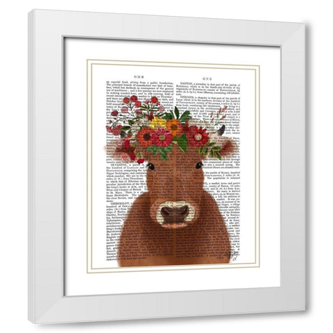 Cow Bohemian 1 Book Print White Modern Wood Framed Art Print with Double Matting by Fab Funky
