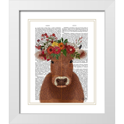 Cow Bohemian 1 Book Print White Modern Wood Framed Art Print with Double Matting by Fab Funky