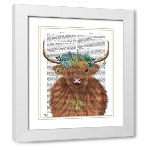 Highland Cow Bohemian 1 Book Print White Modern Wood Framed Art Print with Double Matting by Fab Funky