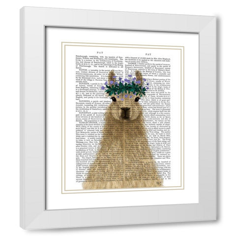 Llama Bohemian 1 Book Print White Modern Wood Framed Art Print with Double Matting by Fab Funky