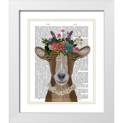 Goat Bohemian 3 Book Print White Modern Wood Framed Art Print with Double Matting by Fab Funky