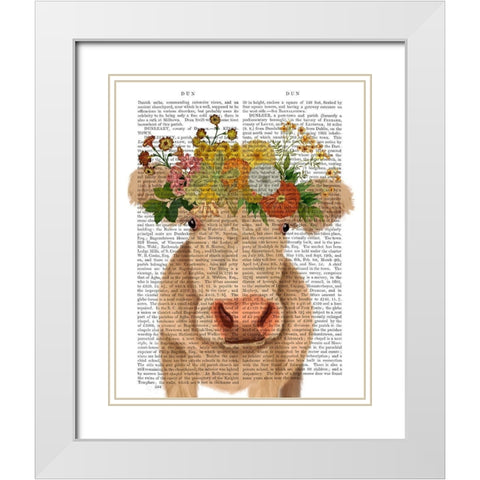 Cow Cream Bohemian 1 Book Print White Modern Wood Framed Art Print with Double Matting by Fab Funky