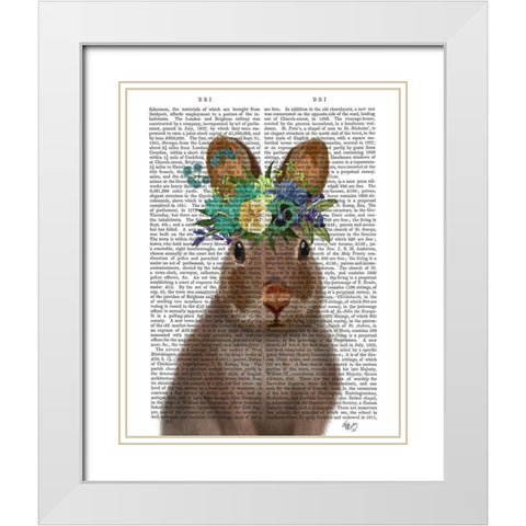 Rabbit Bohemian Book Print White Modern Wood Framed Art Print with Double Matting by Fab Funky