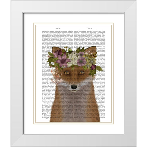 Fox Bohemian Book Print White Modern Wood Framed Art Print with Double Matting by Fab Funky