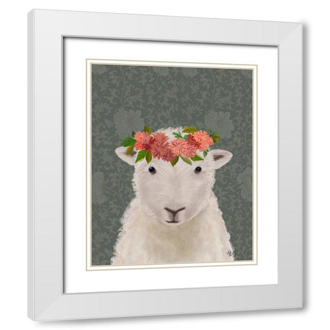 Sheep Bohemian 1 White Modern Wood Framed Art Print with Double Matting by Fab Funky