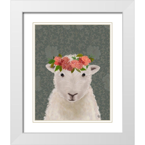 Sheep Bohemian 1 White Modern Wood Framed Art Print with Double Matting by Fab Funky
