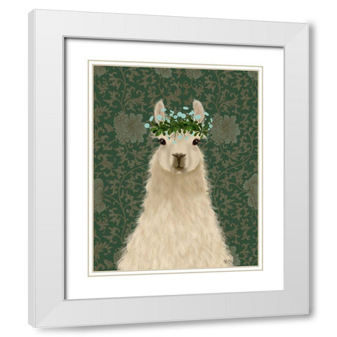 Llama Bohemian 1 White Modern Wood Framed Art Print with Double Matting by Fab Funky